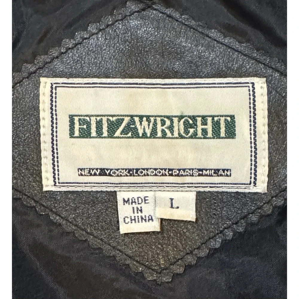 Vintage‎ Fitz-Wright Womens Leather Coat Large Black Mid-Length Heavy EUC